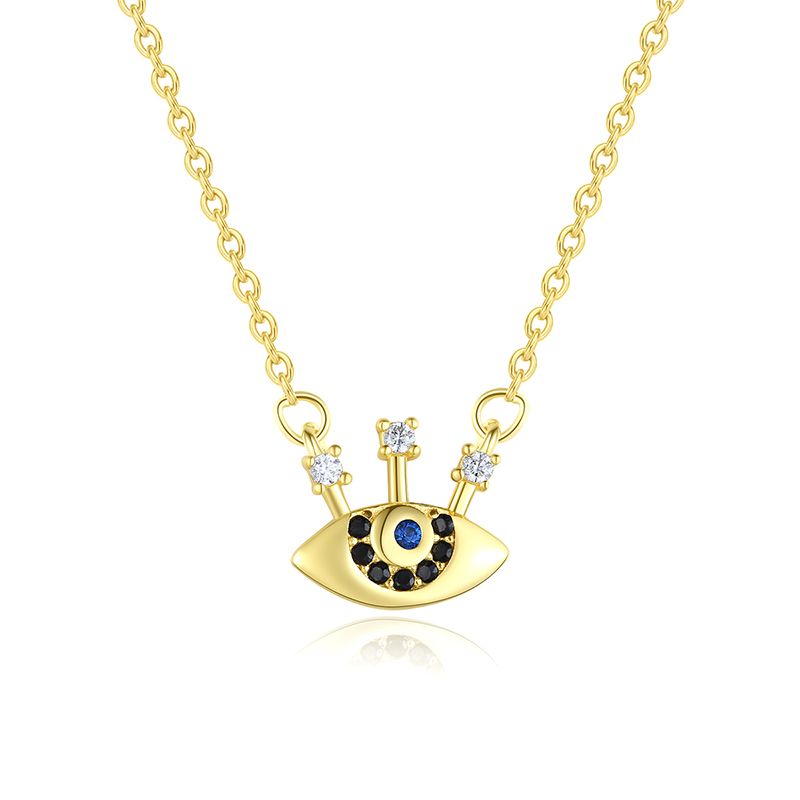 Model wearing Sterling Silver 18ct Gold Plated Protective Eye Zirconia Necklace