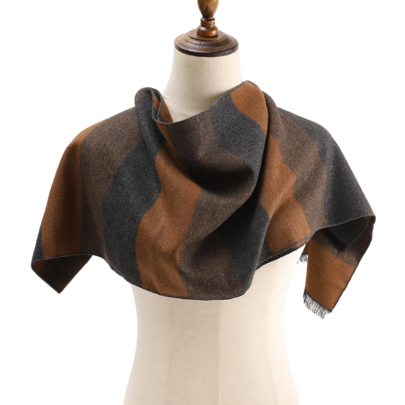 Men's Striped Wool Scarf Grey & Brown