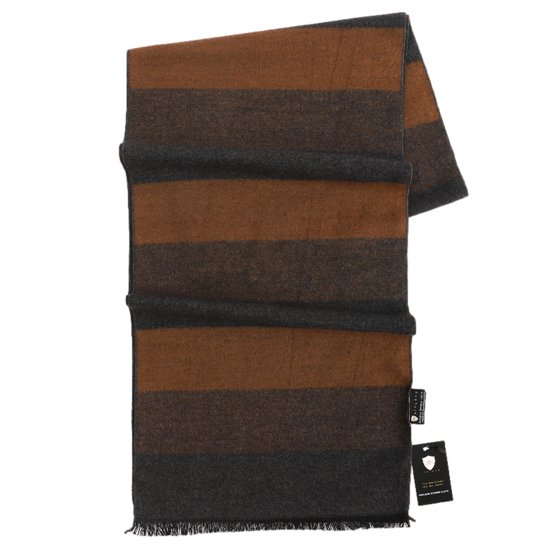 Men's Striped Wool Scarf Grey & Brown