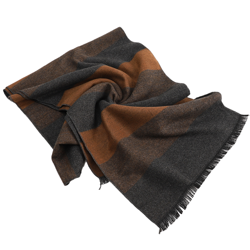Men's Striped Wool Scarf Grey & Brown