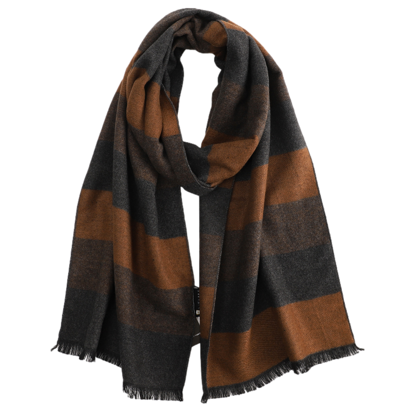 Men's Striped Wool Scarf Grey & Brown