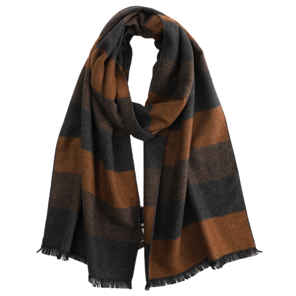 Men's Striped Wool Scarf Grey & Brown