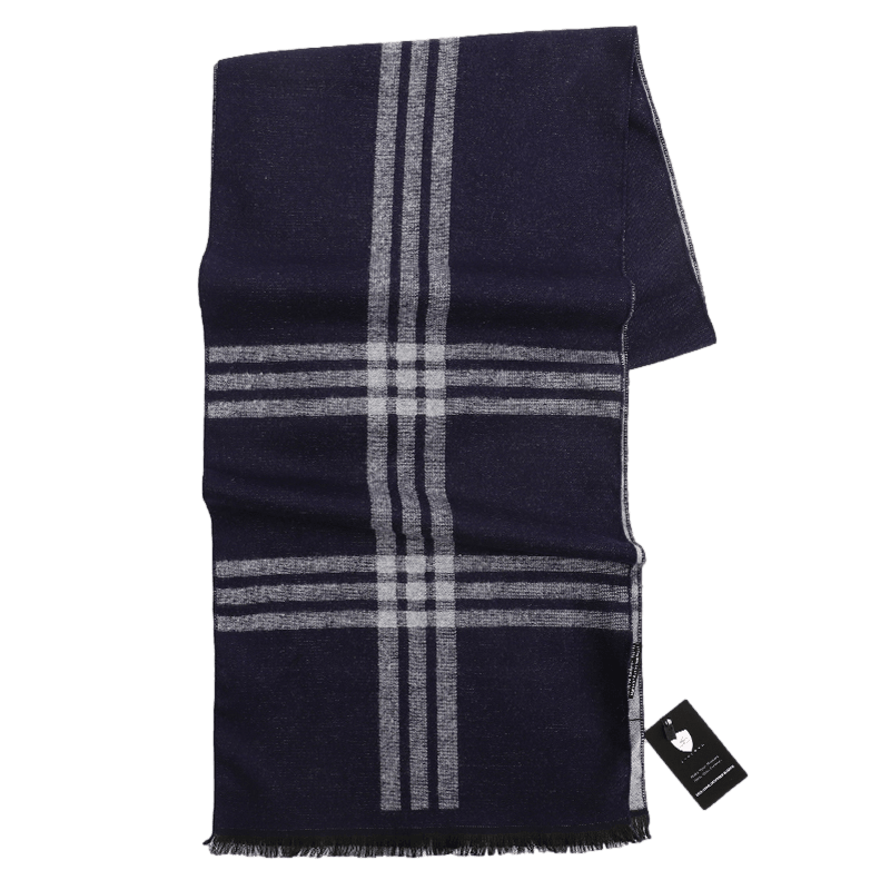Men's Tartan Wool Scarf Blue Grey