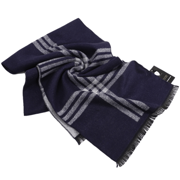 Men's Tartan Wool Scarf Blue Grey - Livloko London