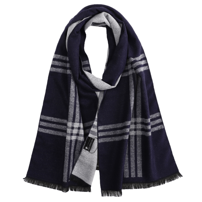 Men's Tartan Wool Scarf Blue Grey - Livloko London