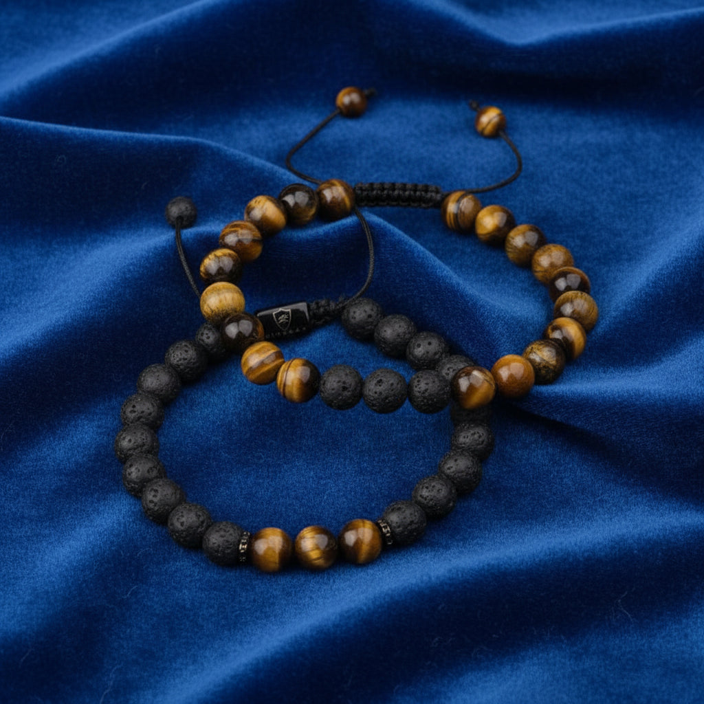 Tiger-eye and Lava Rock Stacked Bracelet