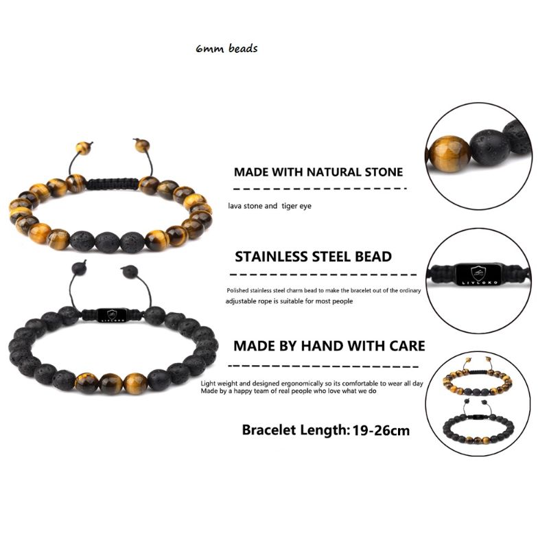 Tiger-eye and Lava Rock Stacked Bracelet