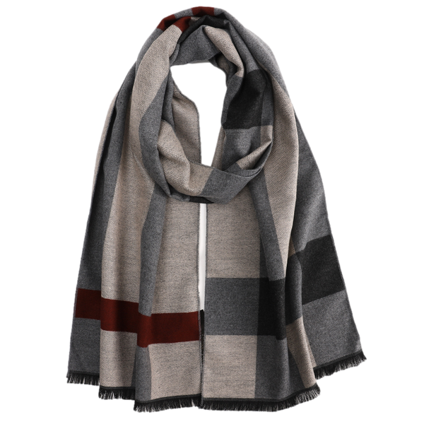 Men's Checked Wool Scarf Grey Red