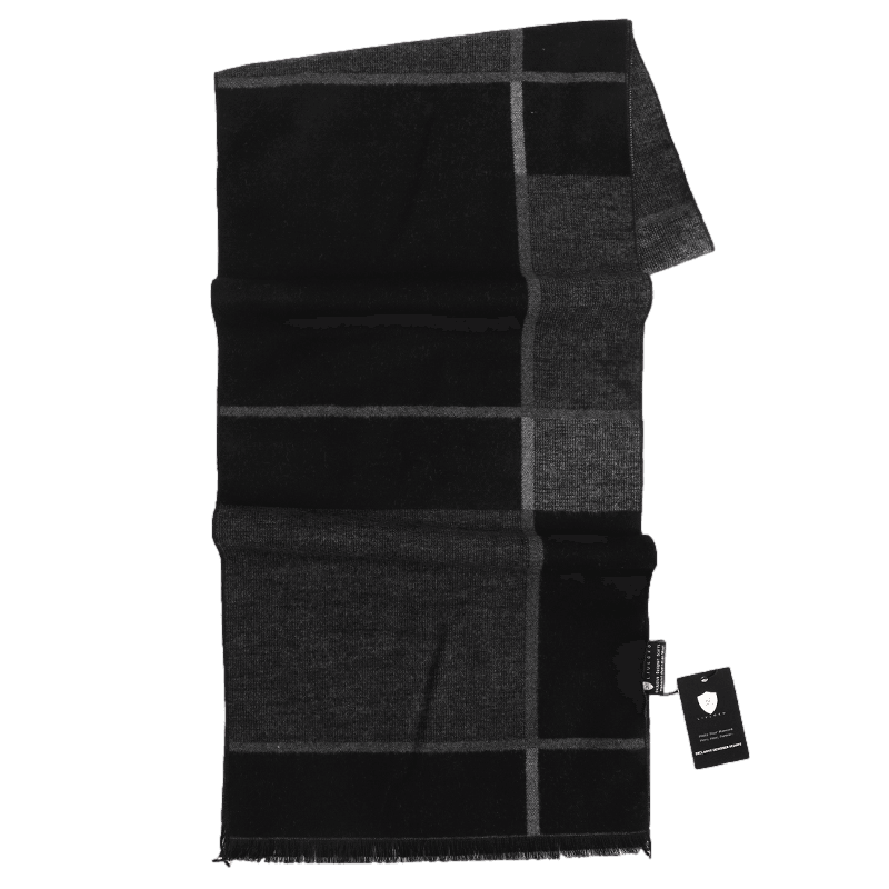 Men's Checked Wool Scarf Black Grey