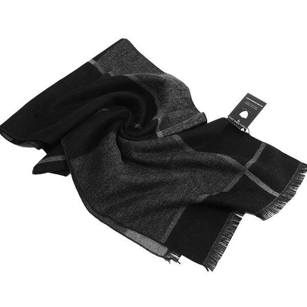 Men's Checked Wool Scarf Black Grey - Livloko London