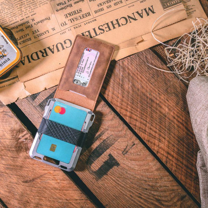 Minimalist Tactical Card Wallet, open with cards and notes