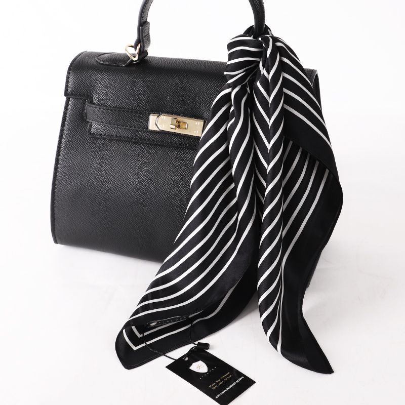 Black and white striped Mulberry silk bandana scarf