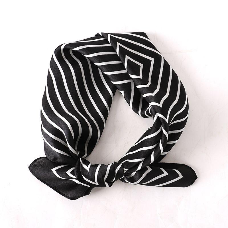 Black and white striped Mulberry silk bandana scarf