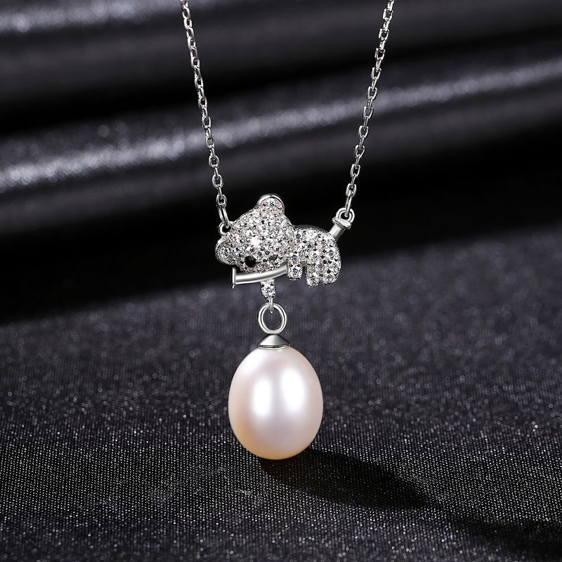 Sterling Silver Crystal Cluster Pearl Pendant Necklace