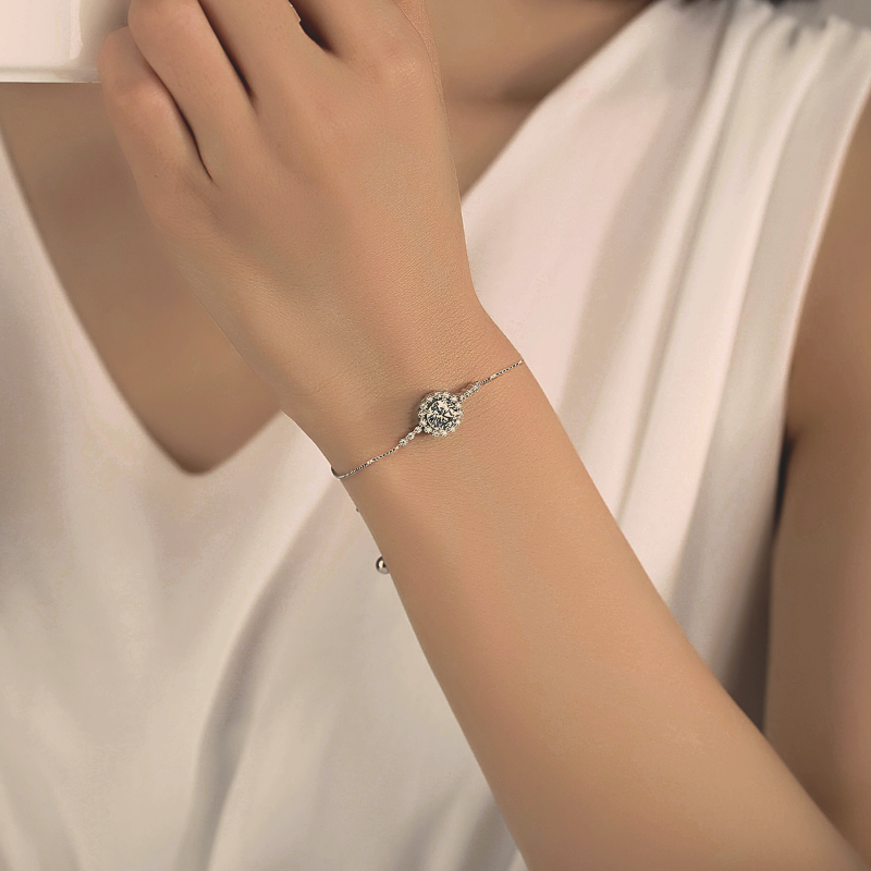 Adjustable S925 Sterling Silver Moissanite Bracelet worn on a wrist