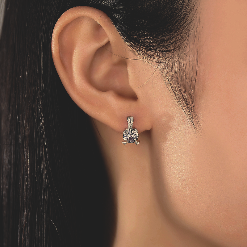 image of woman's ear wearing S925 Sterling Silver Zirconia Earring