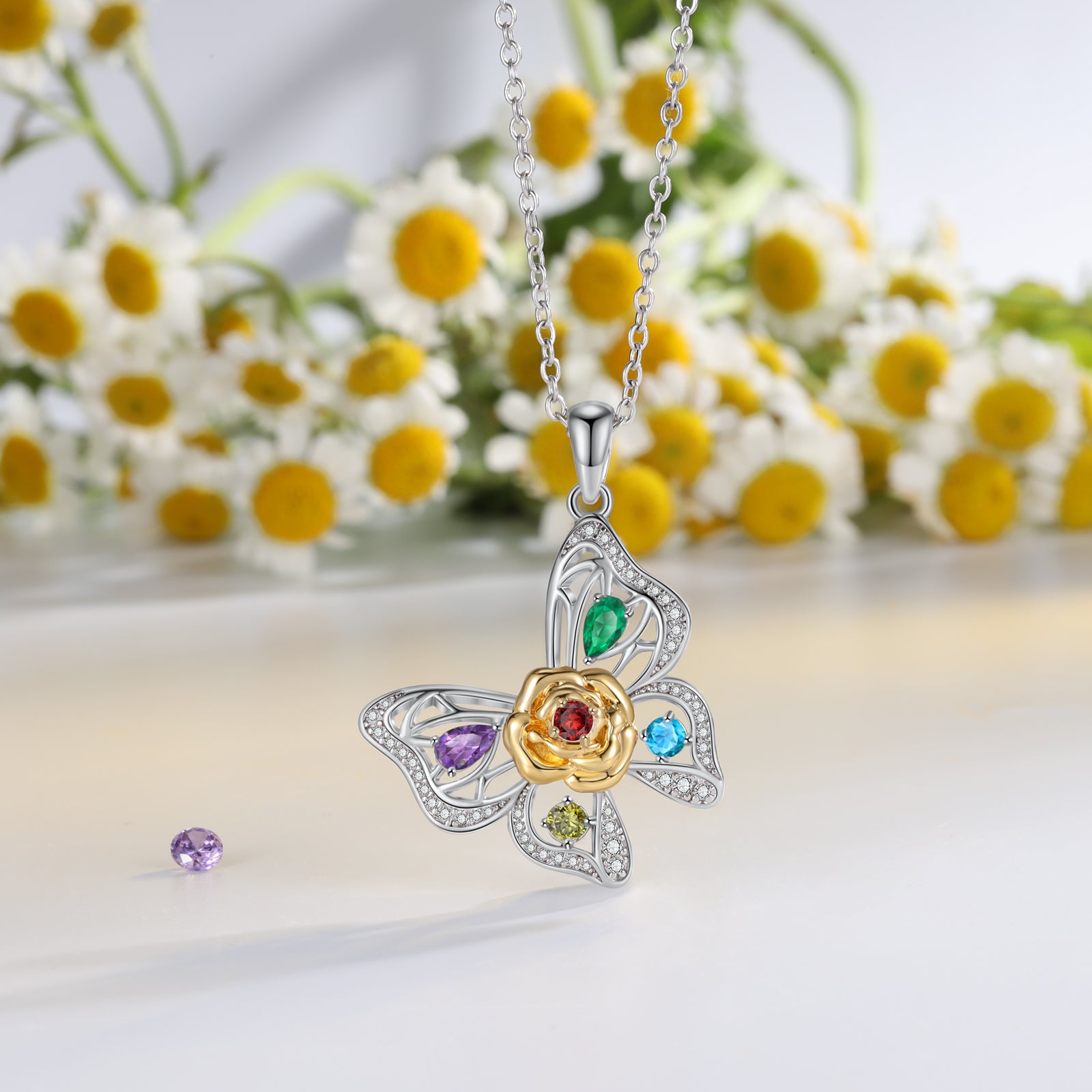 Personalised 925 Sterling Silver Butterfly Birthstone Necklace
